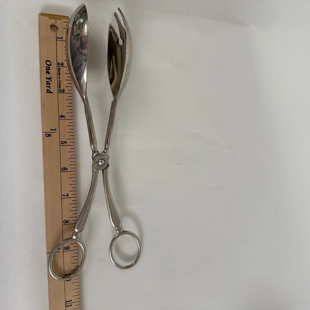 Vintage Plated Silver Salad Serving Tongs Scissor Style Spoon Fork 10